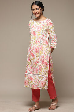 Off White Cotton Straight Printed Kurta image number 0