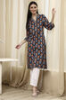 Teal Cotton Printed Straight Kurta image number 6