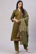 Olive Cotton Woven Unstitched Suit Set image number 0
