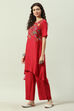 Red Printed LIVA Asymmetric Kurta Palazzo Suit Set