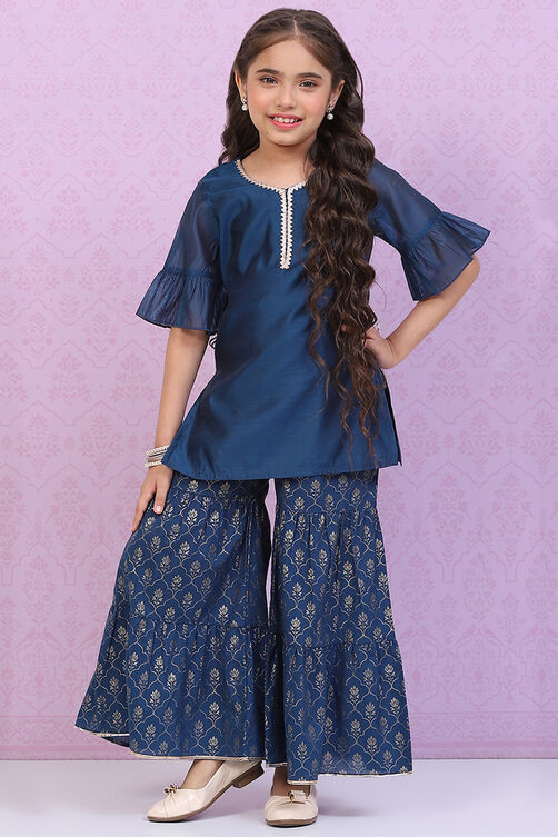 Blue Art Silk Straight Kurta Set image number 0