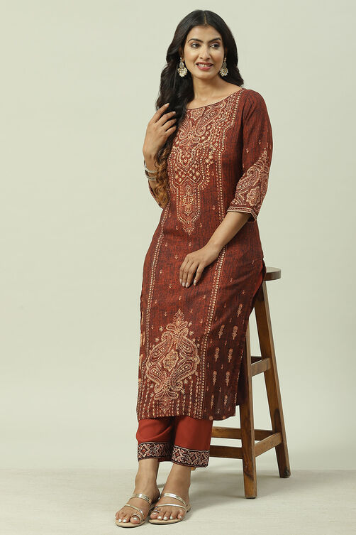 Blue Rayon Straight Printed Kurta image number 5