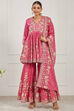 Pink Cotton Peplum Printed Garara Suit Set image number 0