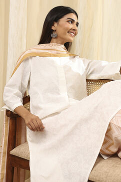Beige and White Cotton Straight Suit Set image number 1