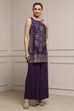 Purple Viscose Blend Straight Printed Kurta Pants Set image number 5