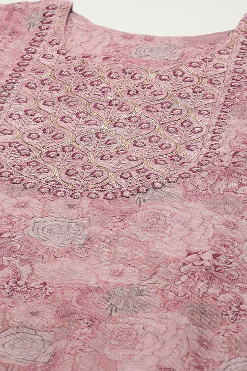 Pink Linen Machine Embroidered Unstitched Suit Set image number 2