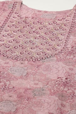 Pink Linen Machine Embroidered Unstitched Suit Set image number 2