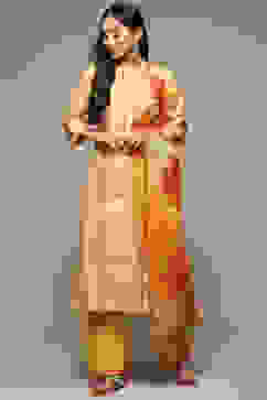 Yellow Cotton A-Line Kurta Palazzo Suit Set image number 6