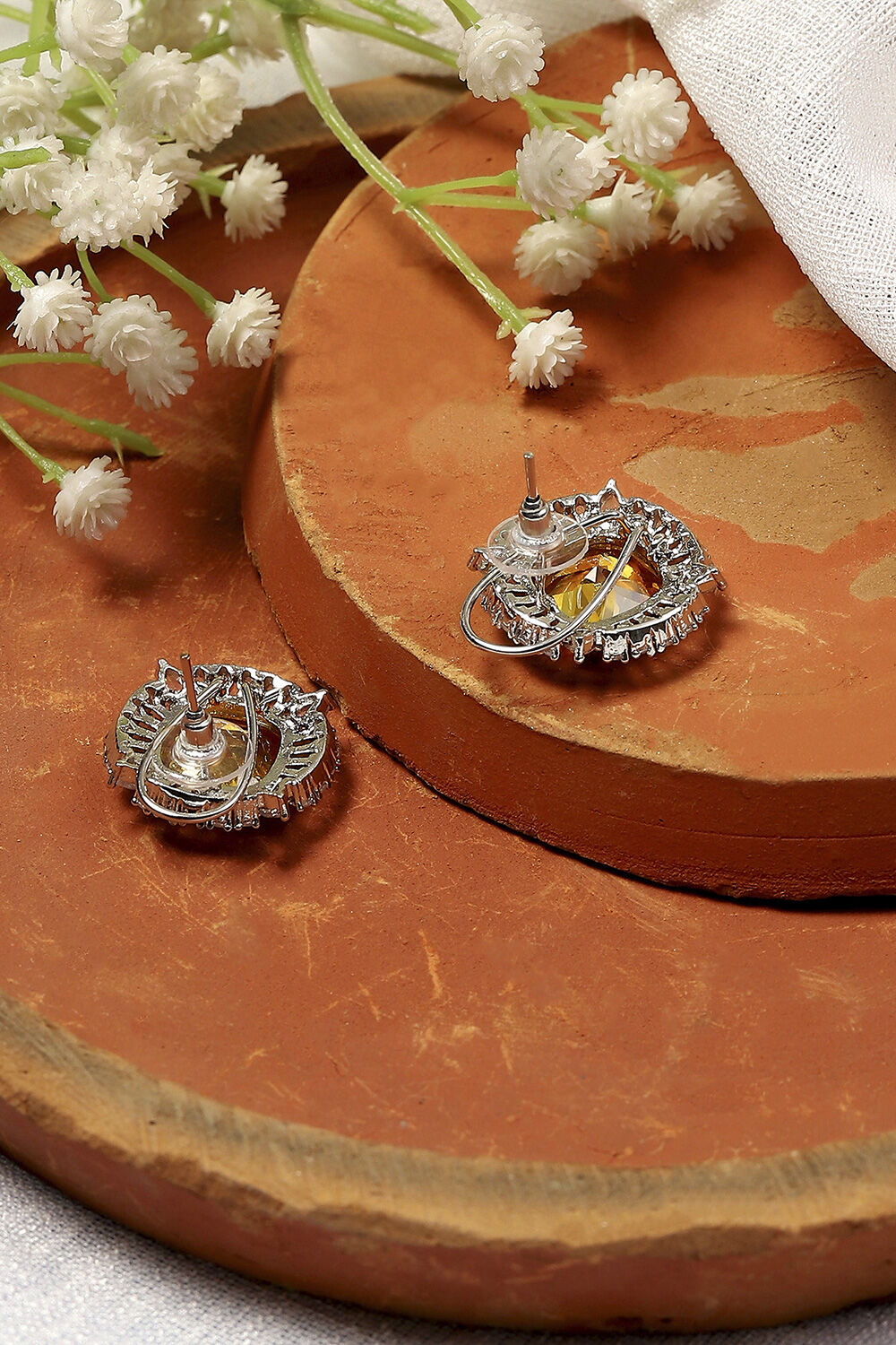Yellow Silver-Plated Circular Studs image number 2