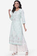 Aqua Blue Cotton Straight Suit Set image number 3