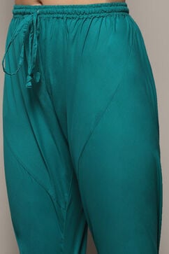 Turquoise Poly Modal Layered Printed Kurta Churidar Suit Set image number 2
