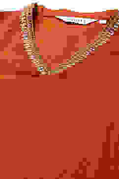 Burnt Orange LIVA Asymmetric Kurta Slim Pant Suit Set image number 1