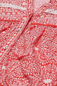  Red Printed Cambric Dress With Front Opening image number 1