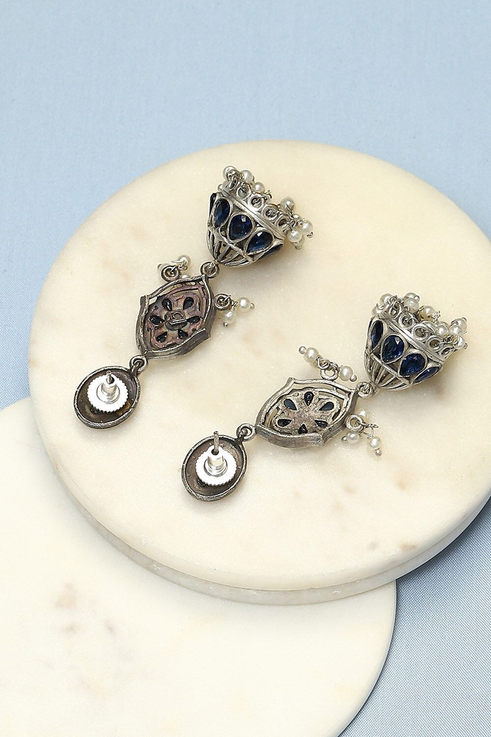 Oxidised Blue Brass Earrings image number 2