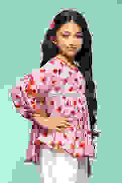 Off White Polyester Flared Printed Top image number 3