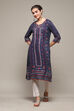 Navy LIVA Straight Printed Kurta