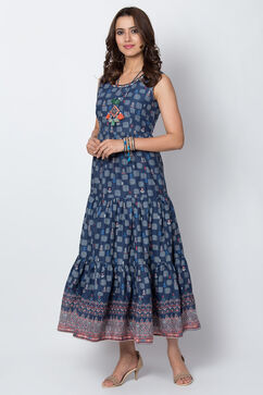 Indigo Flared Cotton Dress image number 2