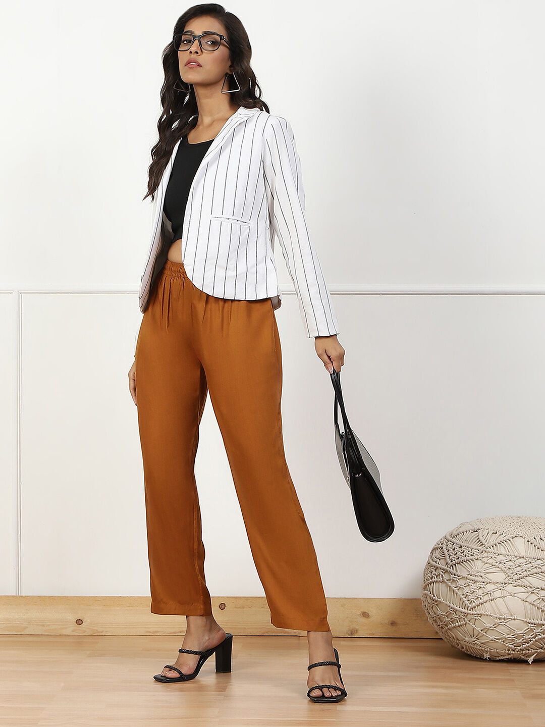 Tan Brown Mid-Rise Straight Palazzo image number 0