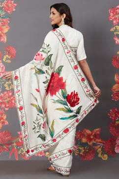 Rohit Bal Off White Chanderi Silk Printed Saree With Blouse image number 4