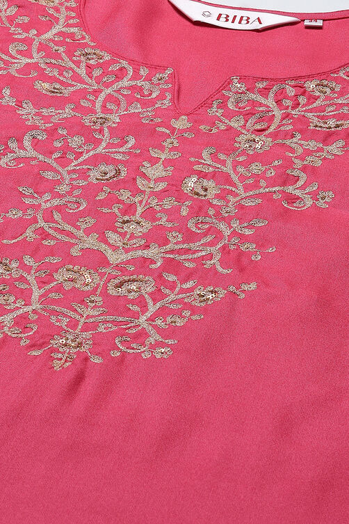 Fuschia Rayon Straight Kurta Regular Pant Suit Set image number 1