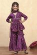 Purple Viscose Rayon Printed Peplum Suit Set image number 6