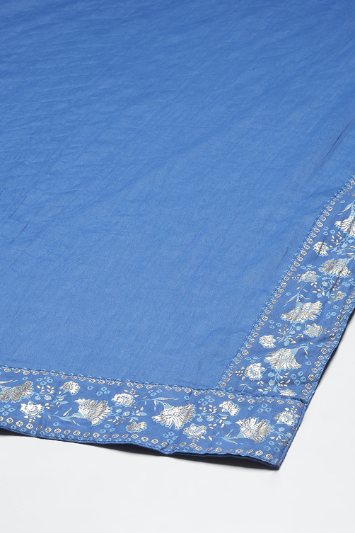 Blue Cotton Kalidar Kurta Relaxed Pants Suit Set image number 6