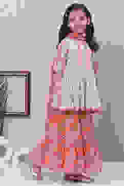 Aqua & Coral Cotton Printed Kurta Garara Suit Set image number 6