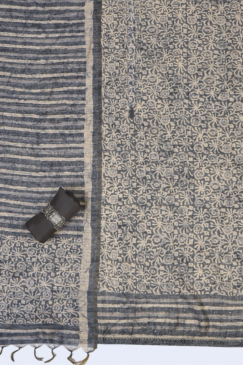 Rust Silk Blend Printed Unstitched Suit Set image number 1