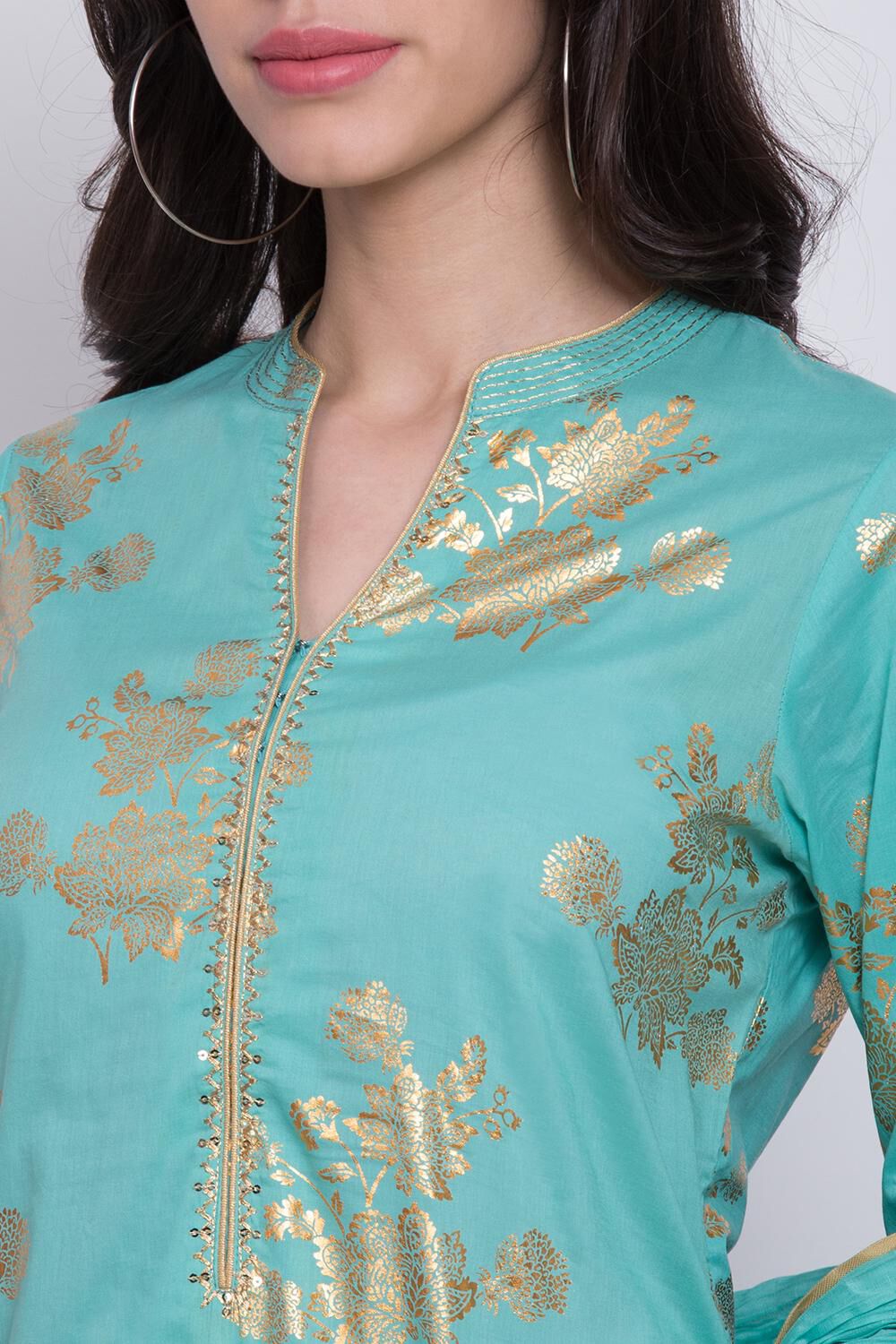 Teal Straight Kurta Palazzo Suit Set image number 1