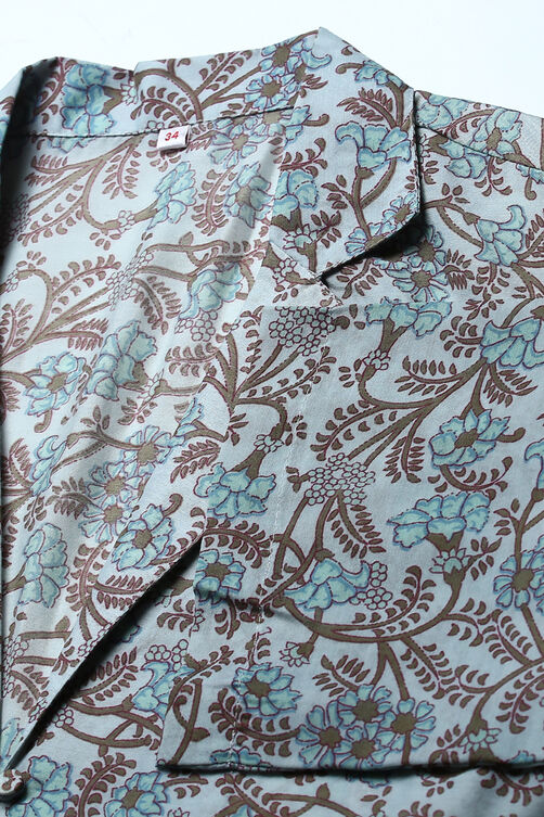 Buy Smoke Blue Art Silk Fusion Kurta Relaxed Pant Suit Set (Jacket ...