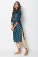 Navy Blue Cotton Straight Printed Kurta image number 4
