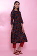 Black Cotton Straight Printed Kurta image number 5