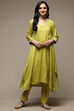 Lime Green Rayon Asymmetric Kurta Pants 2 Piece Set image number 6