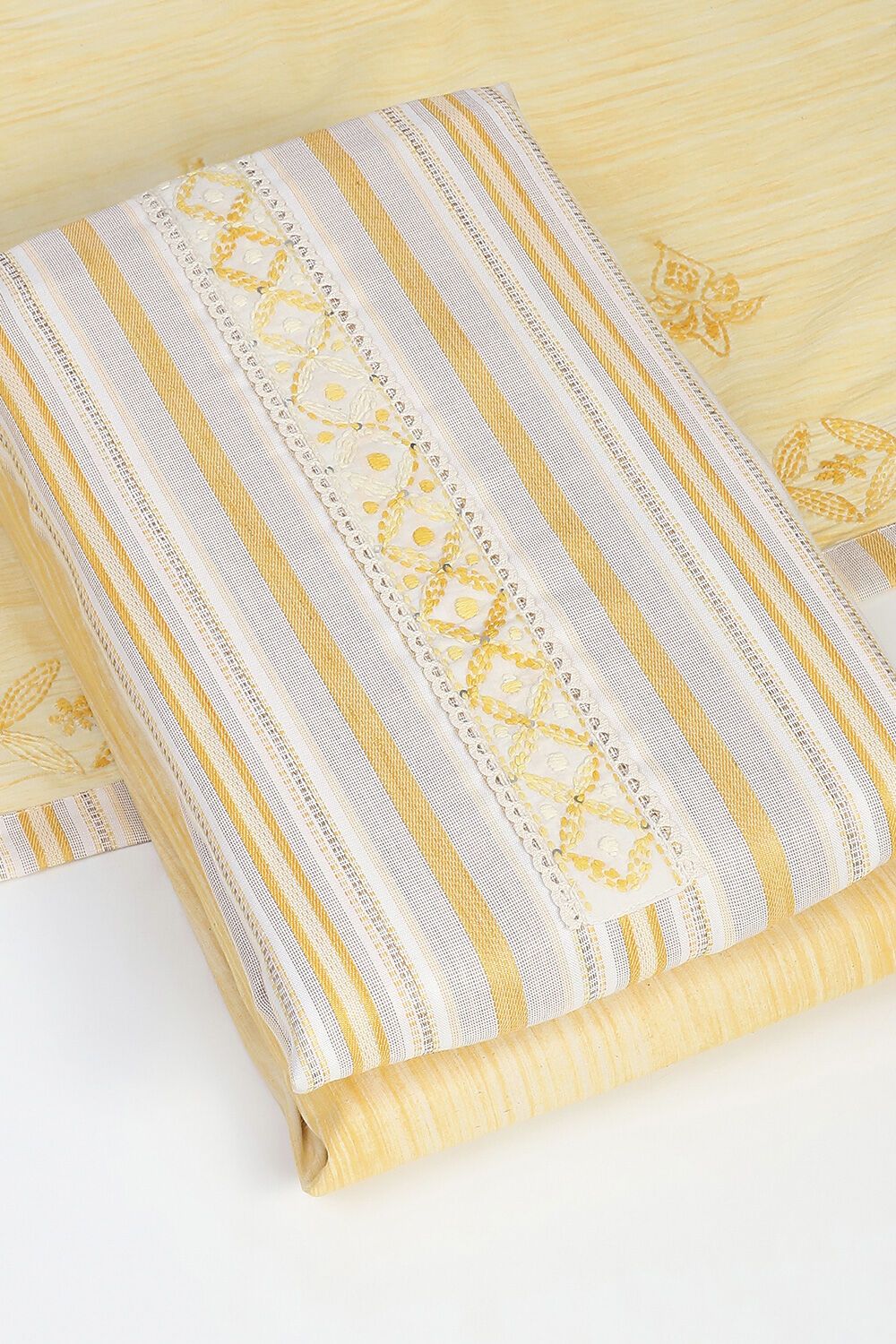 Orange Cotton Unstitched Suit Set image number 5