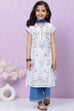 White And Blue Art Silk Straight Straight Kurta Palazzo Suit Set image number 0