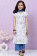 White And Blue Art Silk Straight Straight Kurta Palazzo Suit Set