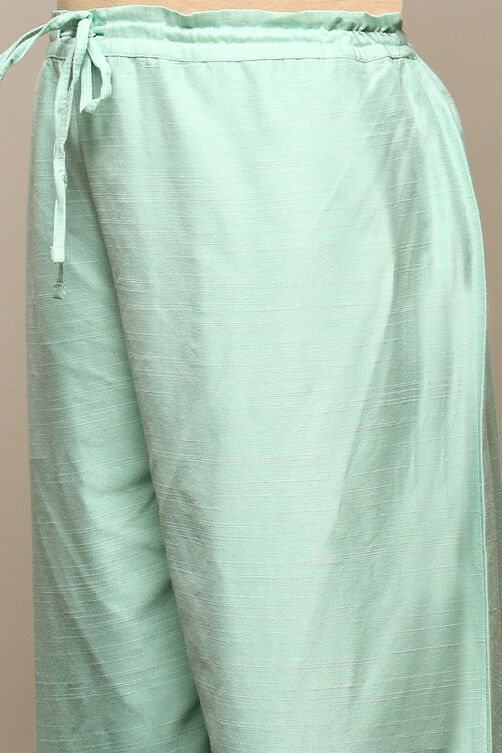 Sea Green Poly Viscose A-Line Kurta Palazzo Suit Set image number 2