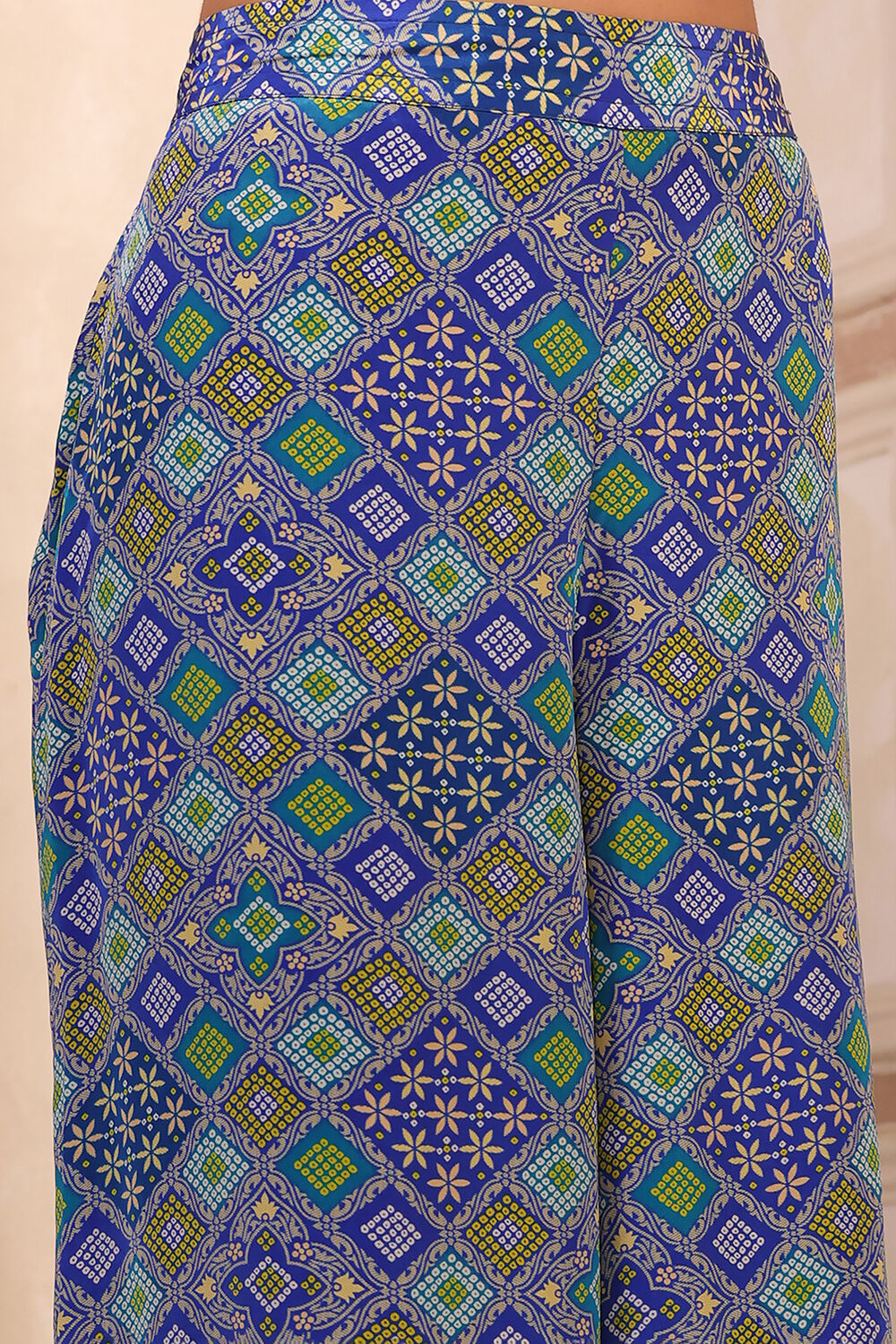 Blue Chanderi Front Open Printed Co-ord Set image number 2