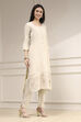 White Tissue Applique Unstitched Suit Set image number 6