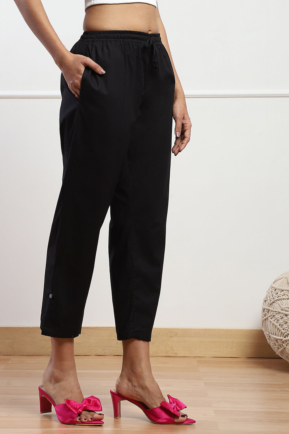 Black Cotton Straight Pant image number 3