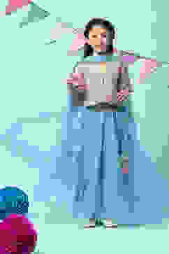 Pink & Blue Cotton Short Top Lehenga Set image number 0