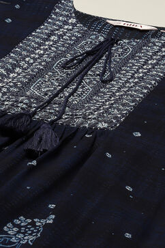 Indigo Cotton Blend Straight Printed Kurta image number 1