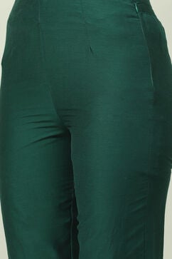 Emerald Green Art Silk Straight Kurta Slim Pants Suit Set image number 2
