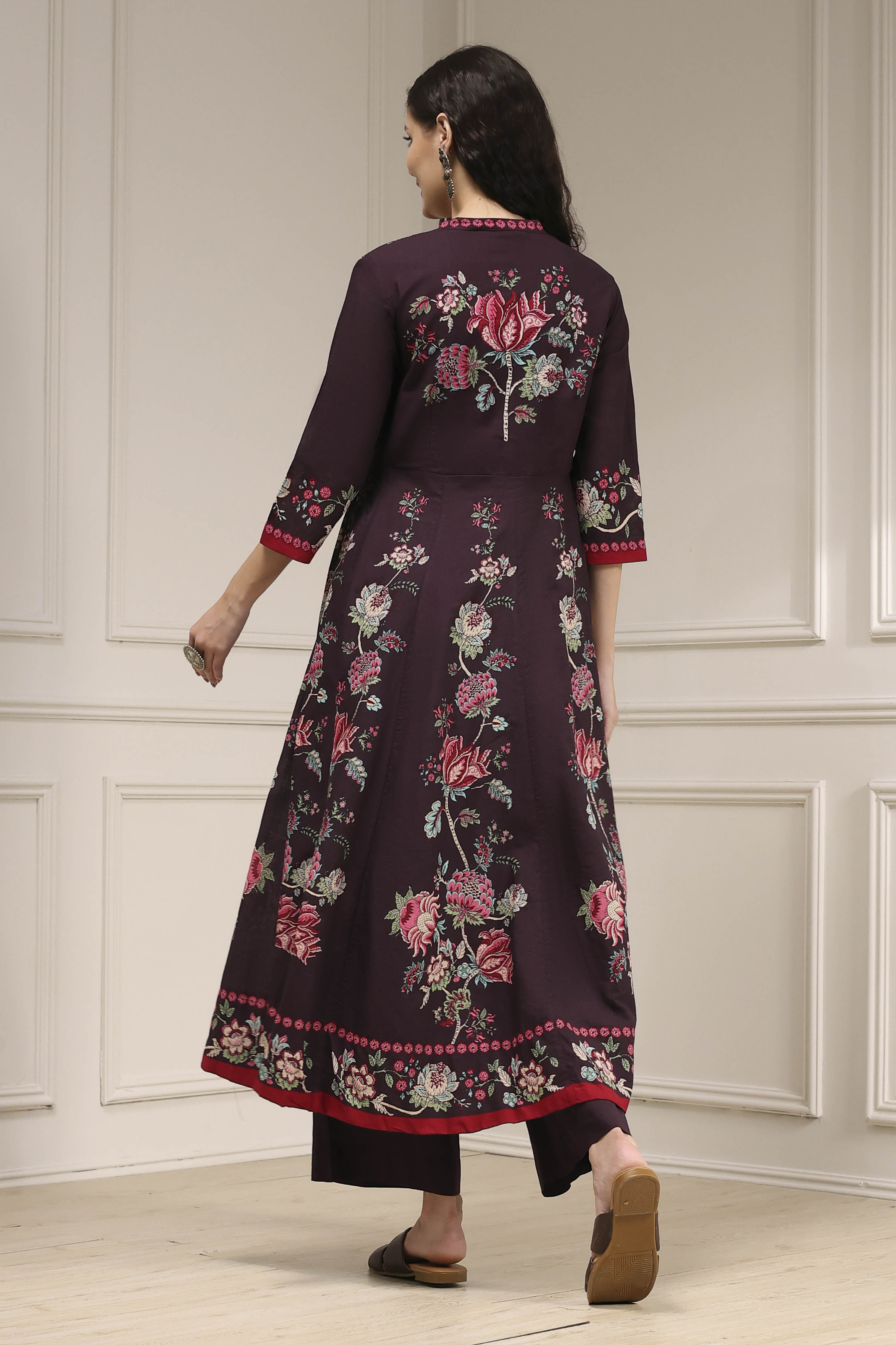 Brown Cotton Printed Anarkali Suit Set image number 4