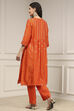 Orange Silk Straight Yarndyed Suit Set image number 4