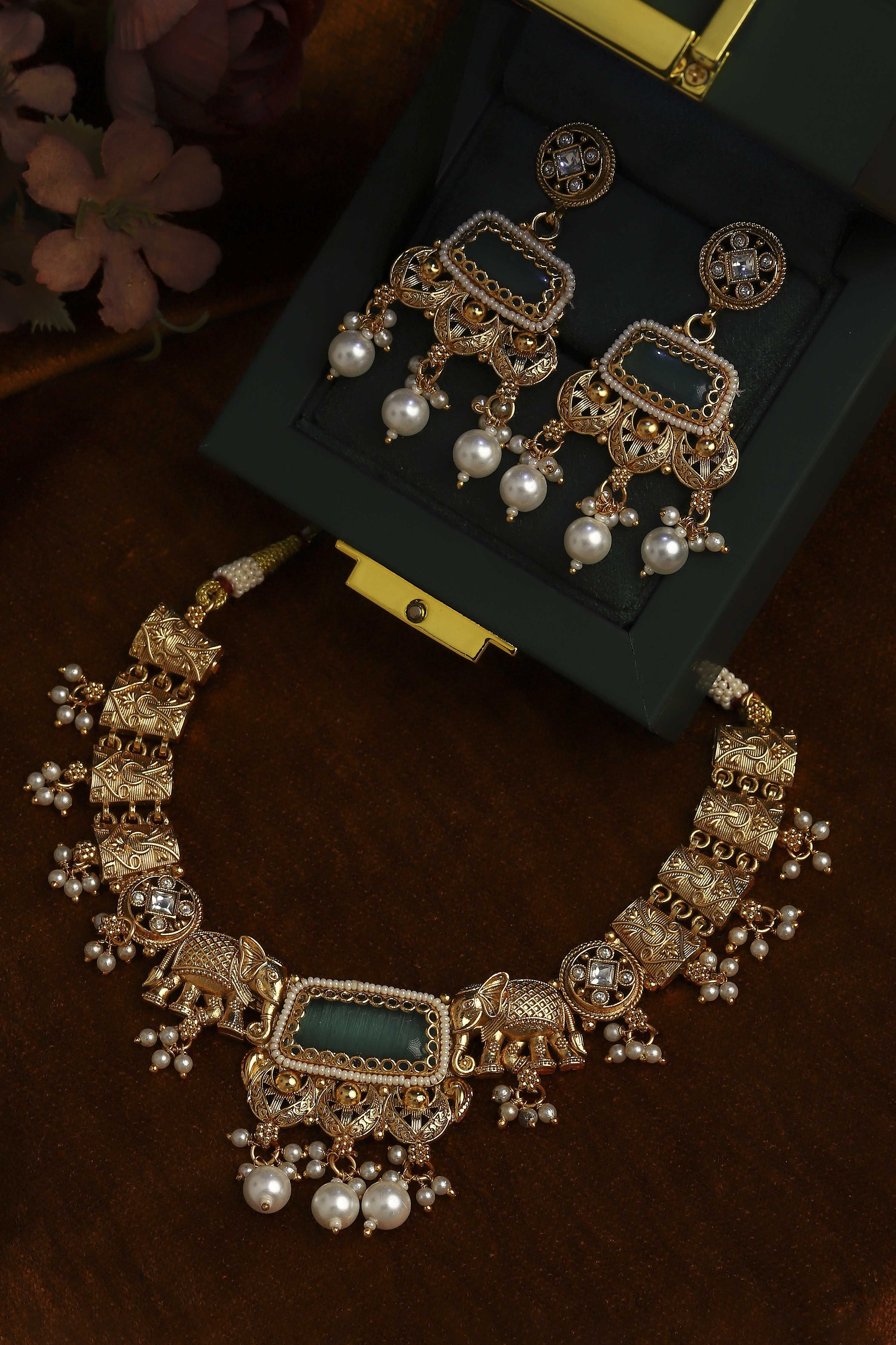 Mint Green Alloy Necklace Set image number 4