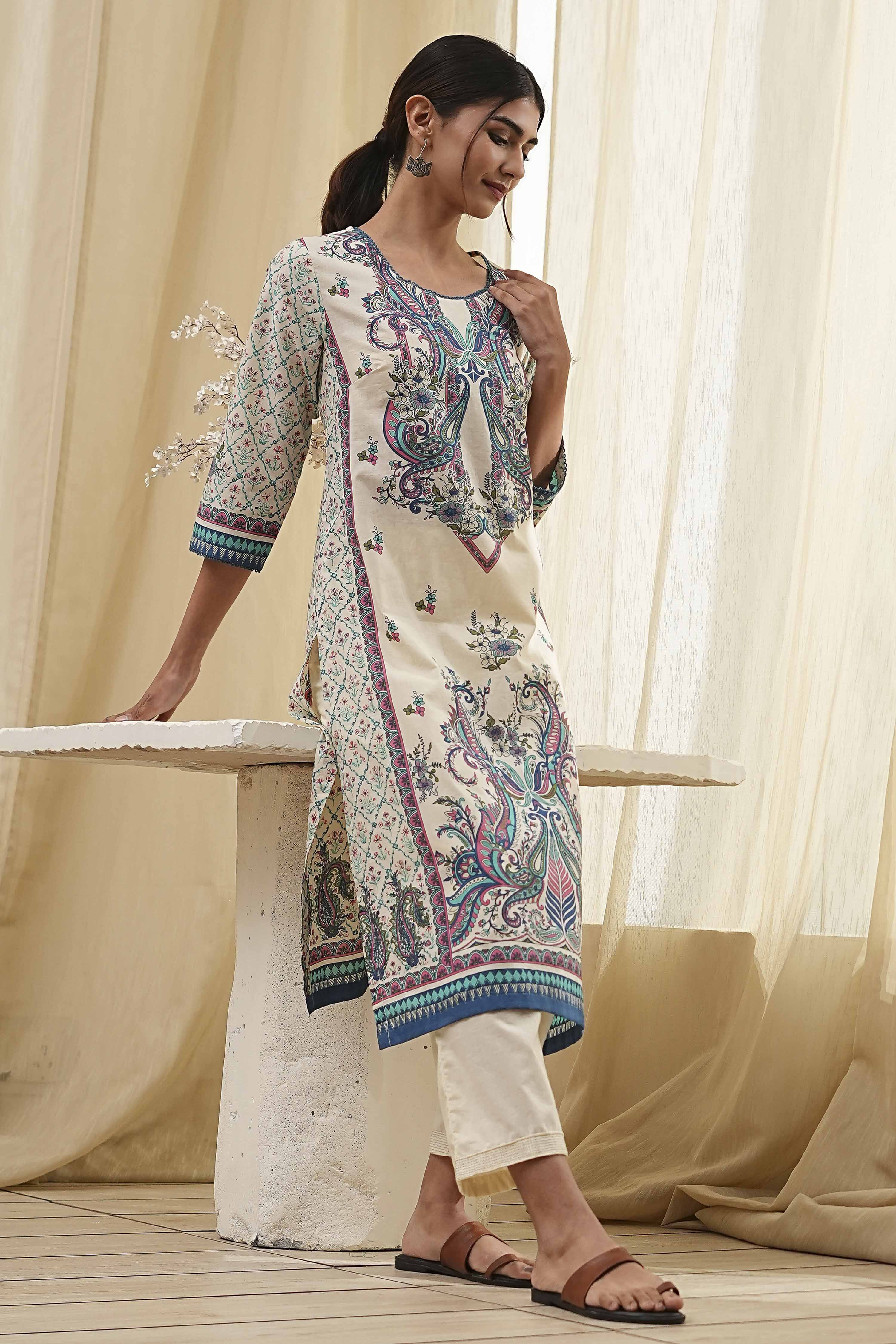 Cream-Colored Cotton Solid Regular Pants image number 0