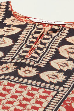 Burnt Orange LIVA Straight Printed Kurta image number 1