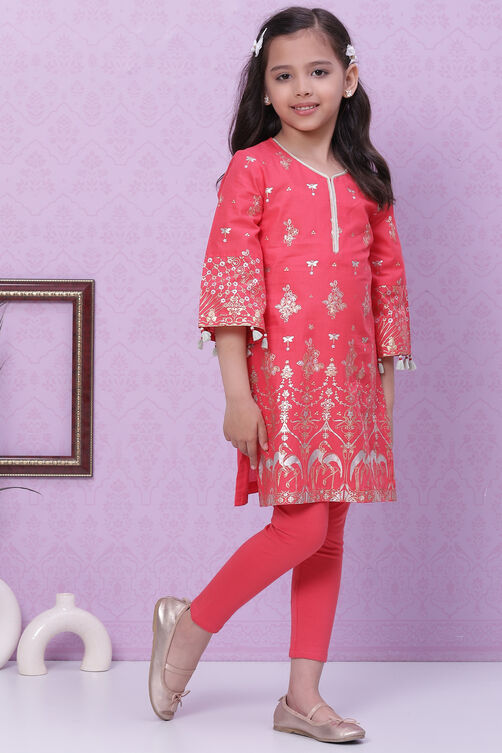 Coral Cotton Straight Printed Kurta Set image number 5