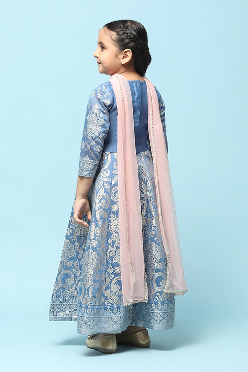 Blue Polyester Short Kurta Printed Suit Set image number 5